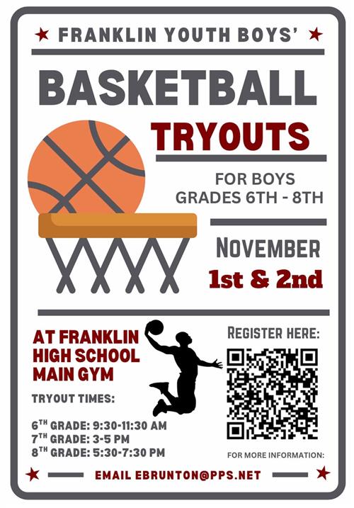 Franklin youth boys basketball tryouts Nov 1, 2